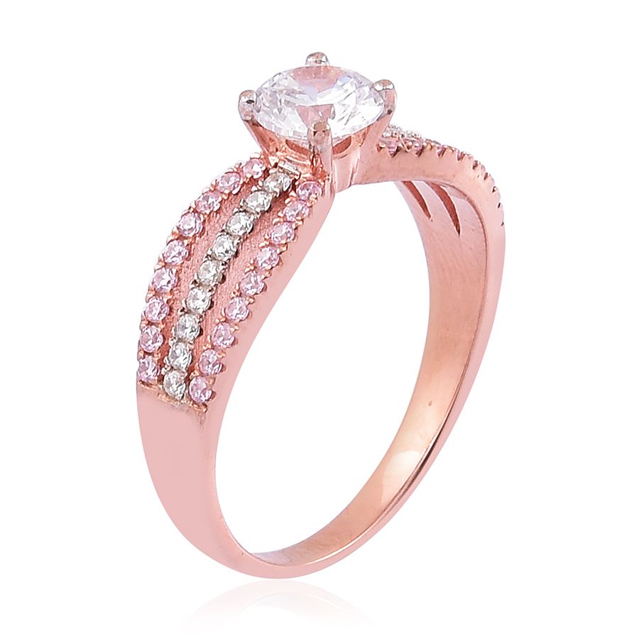 Simulated White and Pink Diamond 14K Rose Gold Over .925 Sterling ...