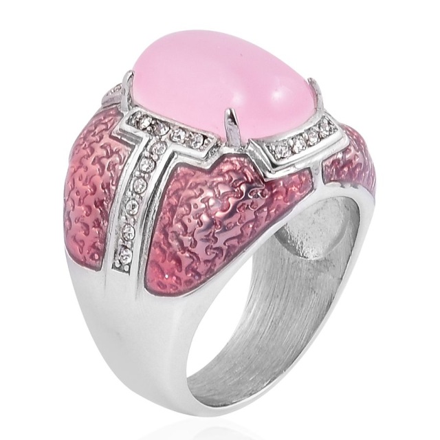 Natural Pink Quartzite, White Austrian Crystal Enameled Stainless Steel ...