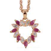 Natural Ruby (Mrq), Diamond Pendant With Chain in Goldtone TDiaWt 0.08 ...
